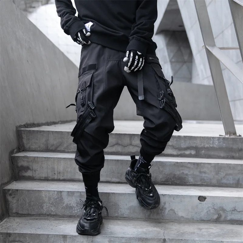 2024 multi pocket cargo pants mens Y2K tactical and technical clothing foot pants punk style casual umbrella pants240812