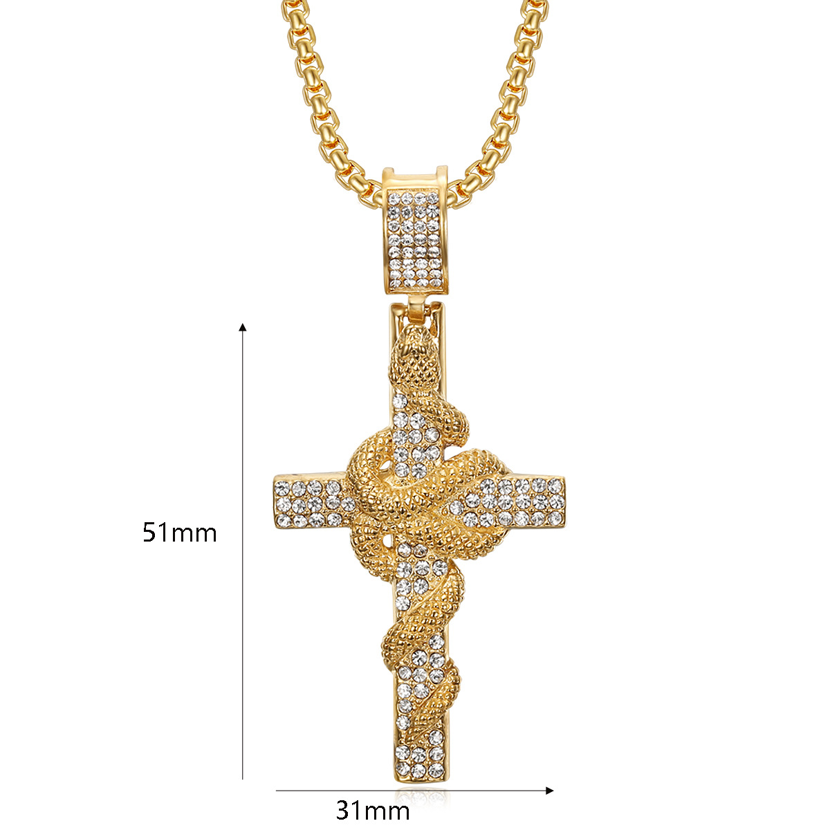 Retro Fine Snake Dish Cross Pendant Necklace 316L Stainless Steel Gold Plated Fashion Jewelry Non-fading Not Sensitive Men Jewelry