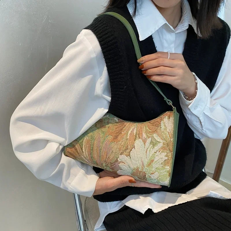 Womens Underarm Bags Autumn Trendy Oil Painting Shoulder Bag Cute Simple Handbags and Purses Female Travel Small 240812