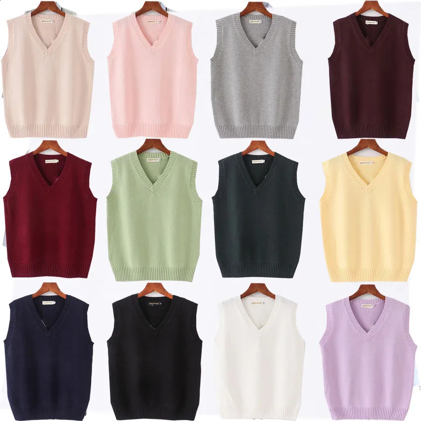 Sleeveless Sweater Vest Women Men V-neck Preppy Students Classic Spring Knitted Jumper Korean Fashion Retro Vest 240813
