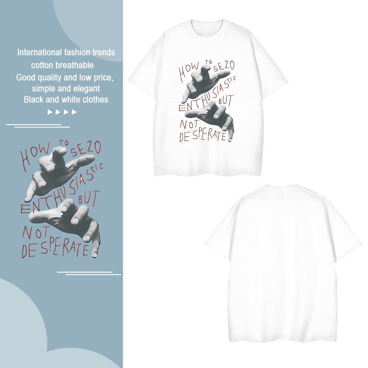 T-Shirts 230g 100% Cotton hands Hip Hop Street Pure Cotton Custom Big Size Men Tops Tees 2024 Wholesale Tees Shirts