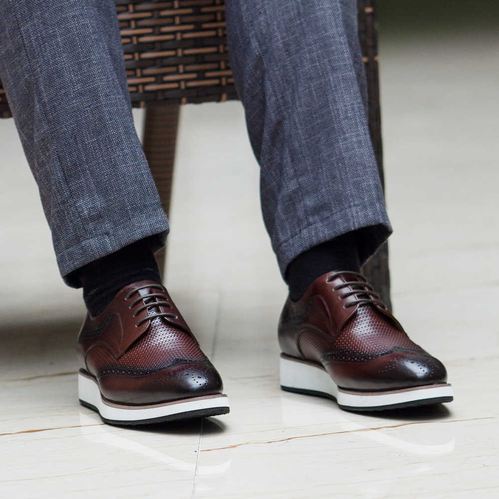 CMM New Trendy Mens Leather Casual Pointed Derby Shoes Mens Woven Pattern Low Top Mens Leather Shoes