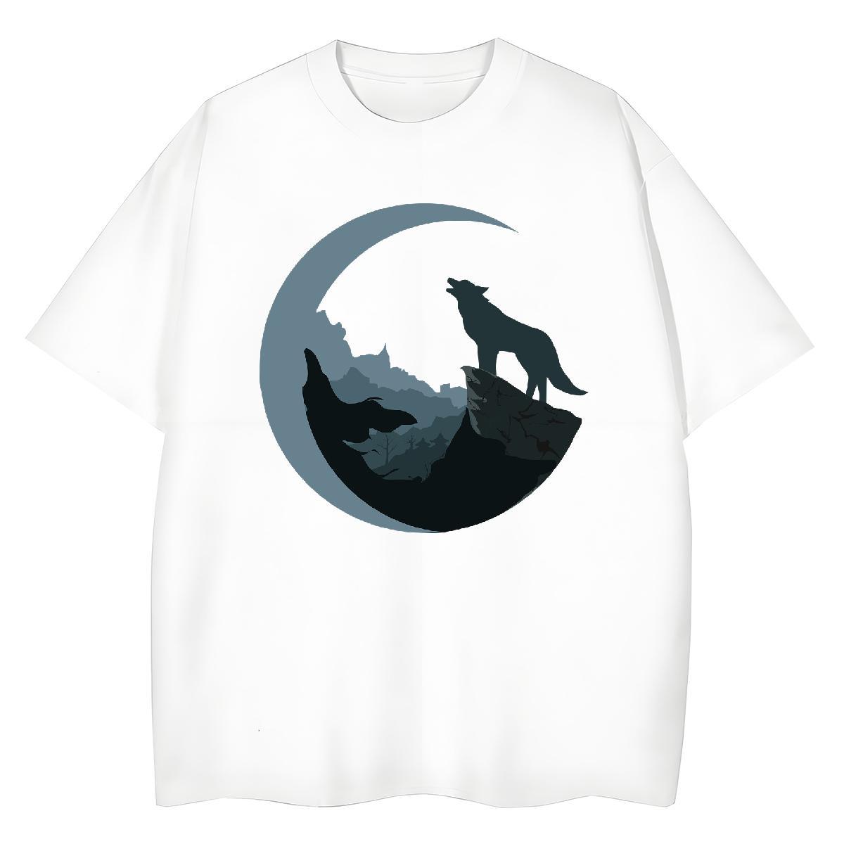 Loose T Shirt For Man wolf Crew Neck Breathable Casual Custom Anime 230g 100% Cotton Men Tees 2024 Designer Tops Shirt