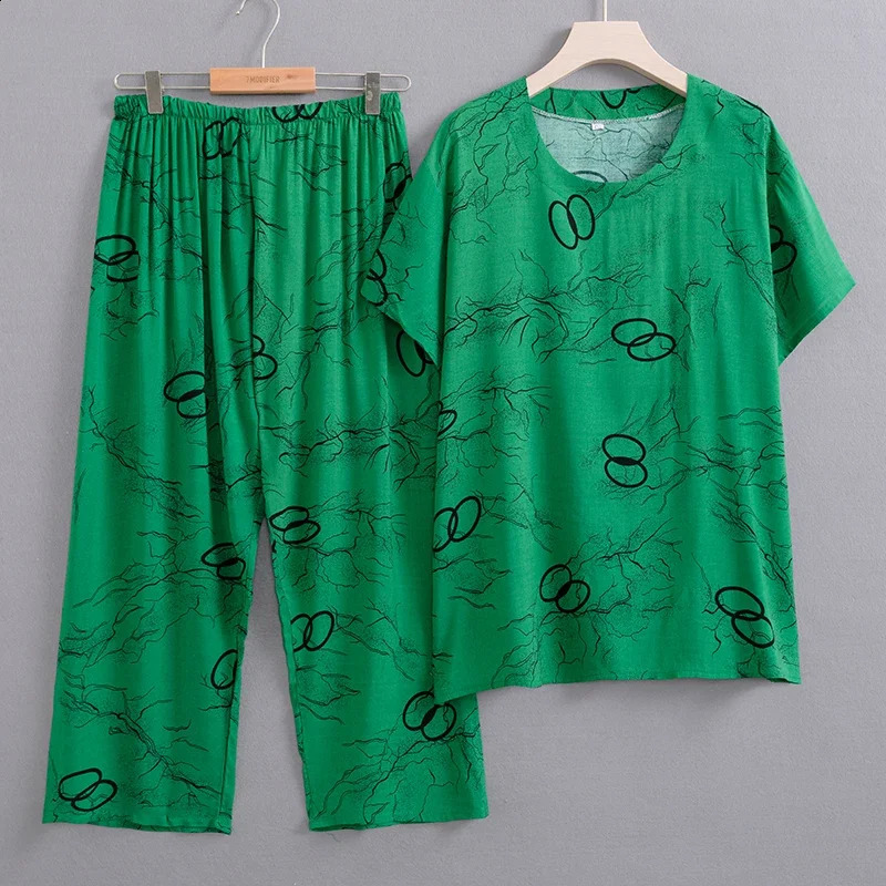 Summer Two Piece Set for Women Clothing Casual Print Oversize Trouser Sets Summer Middle Aged Womens Top and Pants 240813