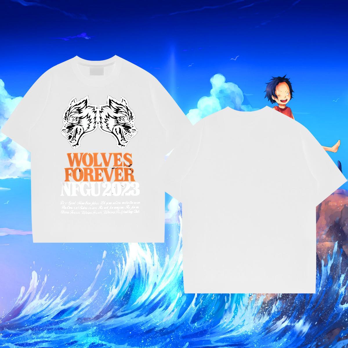 Wholesale Tshirts wolf Outdoor 230g Pure Cotton Tops Tees Crew Neck High Quality T shirt Cartoon Printing L-4XL