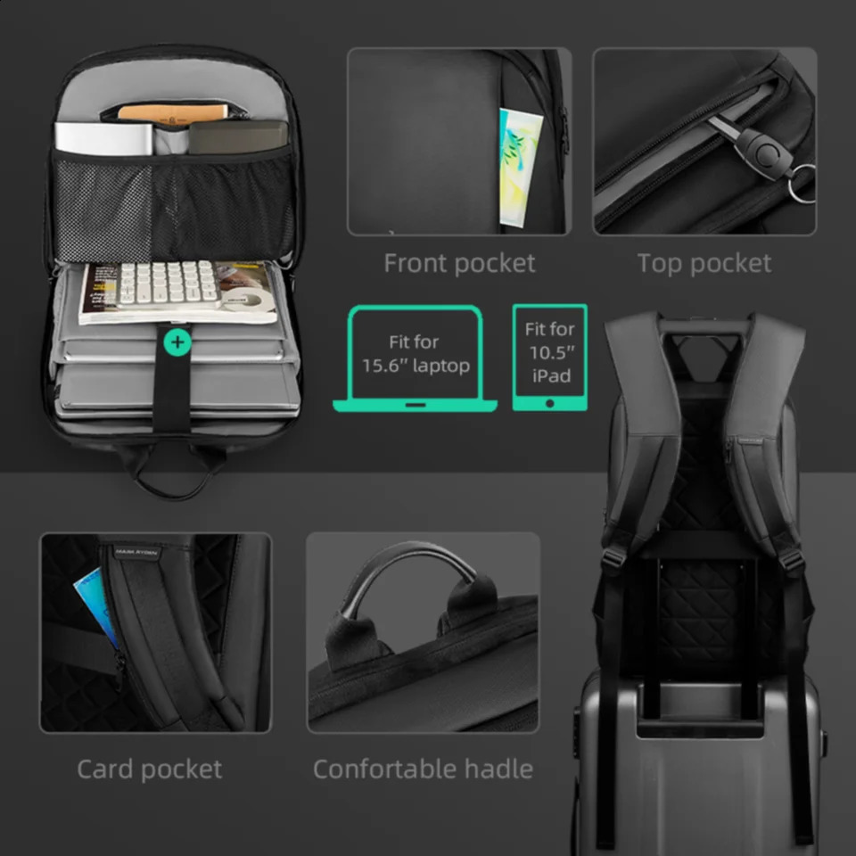 MarkRyden Mens Laptop Backpack Ultra Thin and Lightweight Business School 240813