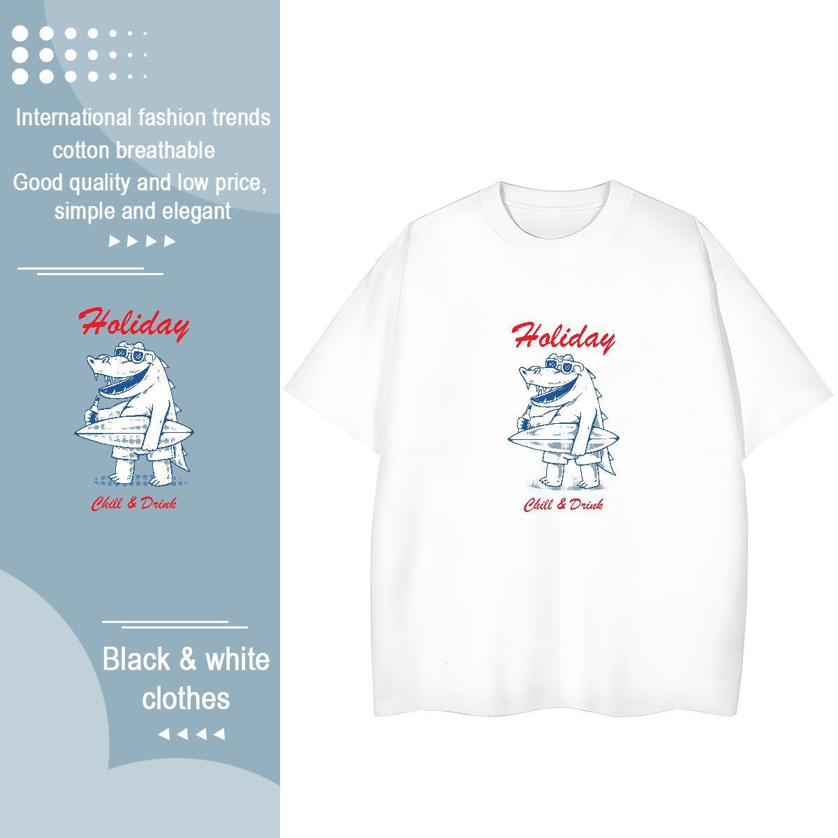 Free Shipping T-Shirts crocodile Crew Neck Anime Printing Street Custom Cartoon 230g Pure Cotton Men Clothes T-Shirt New Tees