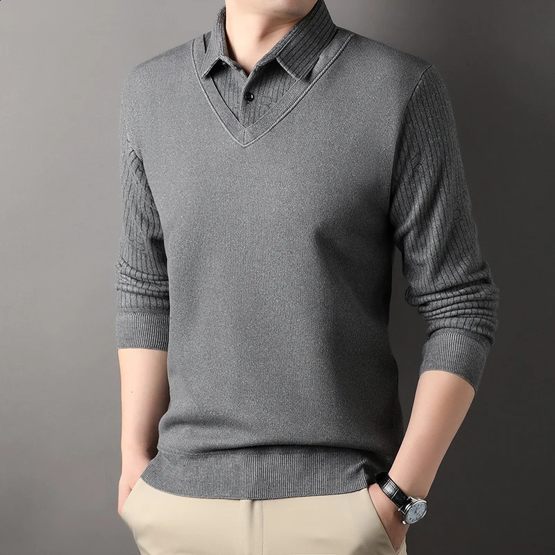 Retro sweater mens wool polo collar with floral fashion casual thick shirt ultrathin suitable for Korean top 240812