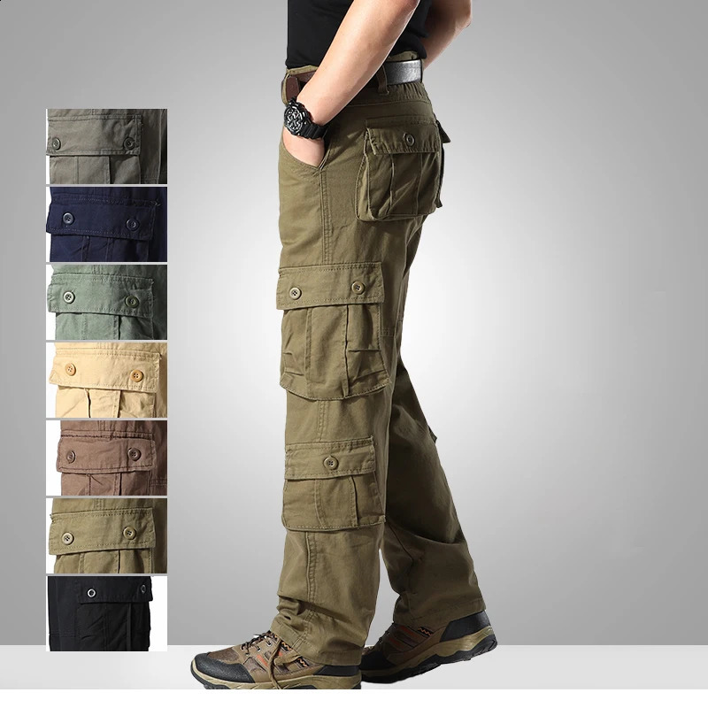 Plus Size 44 SpringSummer Mens Cotton Cargo Pants Multi Pocket Military Tactical Handcart Outdoor Leisure Jogging 240812