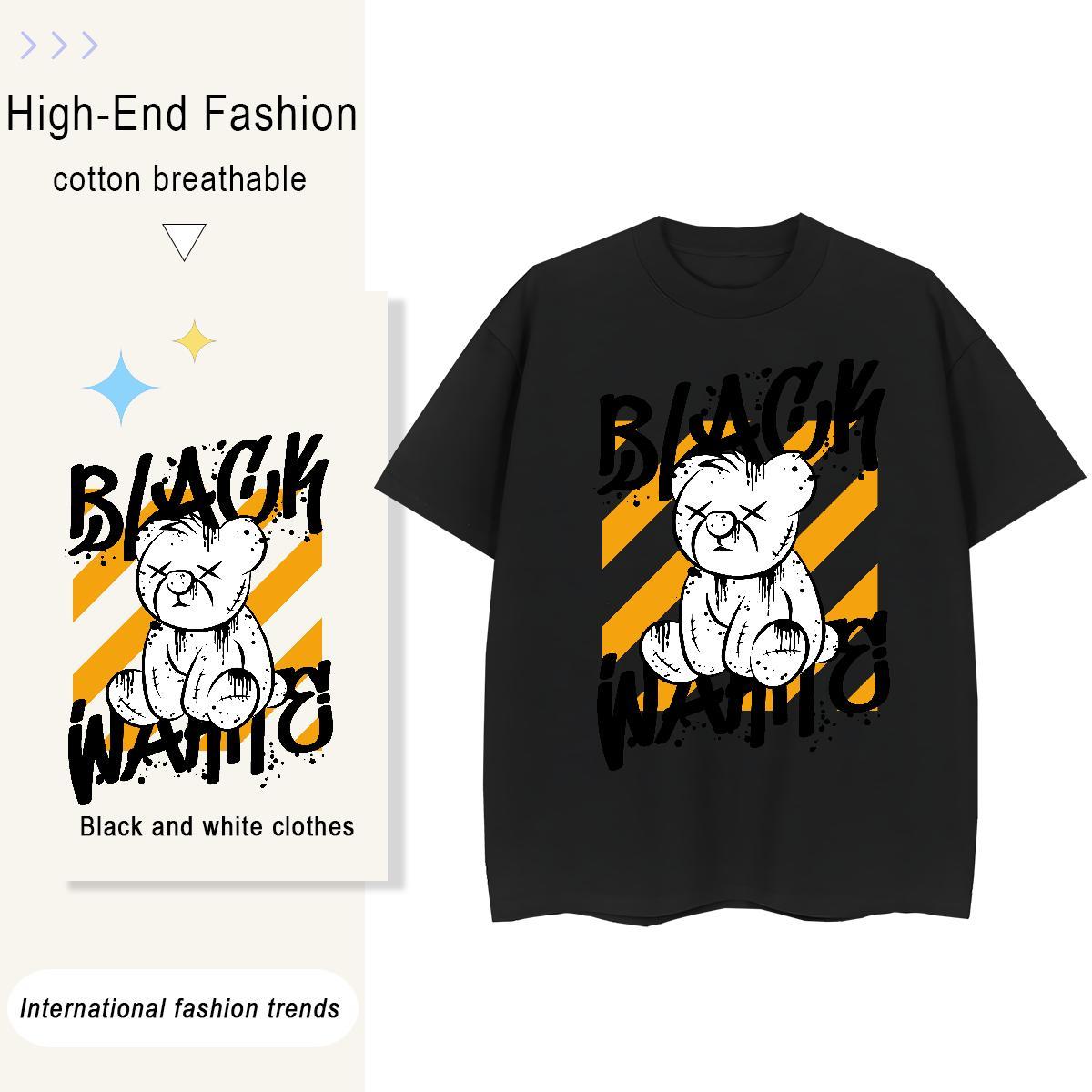 DIY Men Tops Tees bear Street Wear 230g 100% Cotton Tshirts Breathable Soft Wholesale Man T Shirts White Plus Size