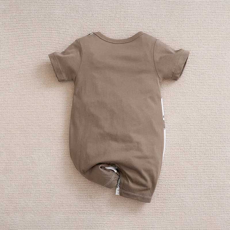 Baby boy girl newborn casual cute cartoon whale fake two piece baby jumpsuit cotton summer short sleeved jumpsuit W240812