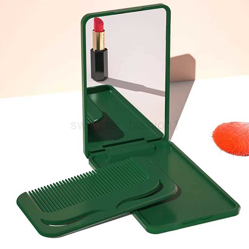 Small Mirror Comb Set Solid Color Fashion Portable Fold Makeup Mirror With Comb For Girl Gift Makeup Tools Vanity Mirror TravelXJ240813
