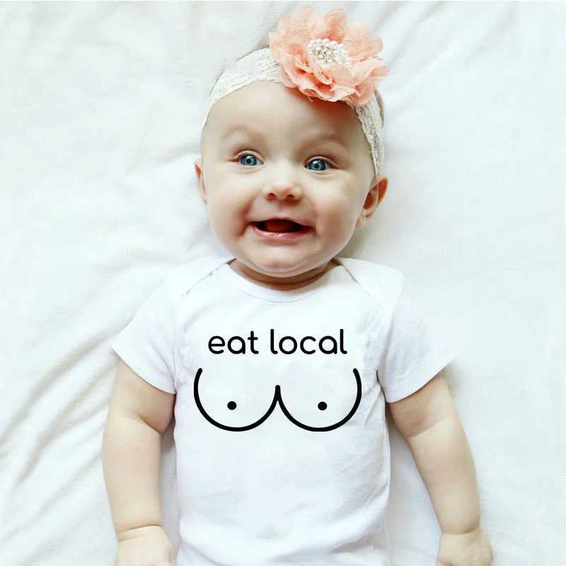Breastfeeding Eat Local Newborn Baby Tight Clothes Fun Cotton Baby Summer Short Sleeve jumpsuit Casual Boys and Girls Onesie Clothing W240812