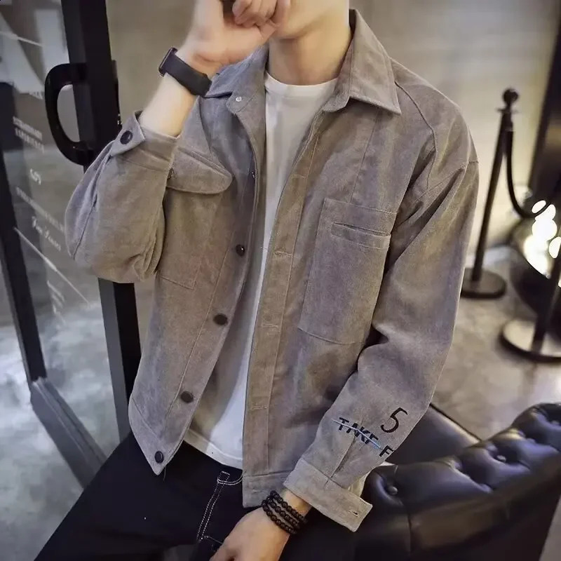 Japanese style mens Corduroy jacket casual retro highend fashion spring and autumn top of the line thick short 240812