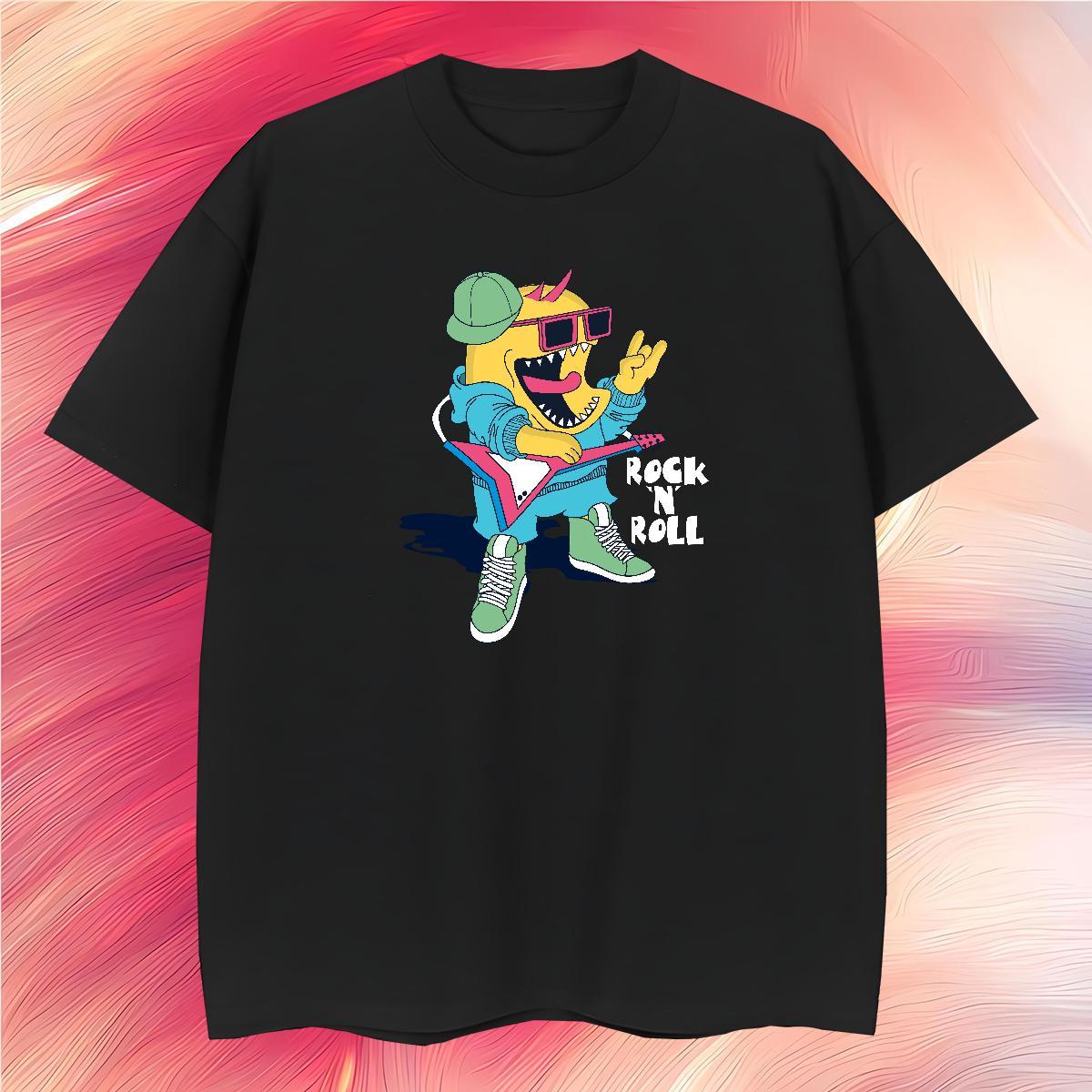 T Shirt For Man 100% Cotton 230g Plush Street Short Sleeve O-Neck Cartoon Print Tshirts Fashion Casual Brand Tops