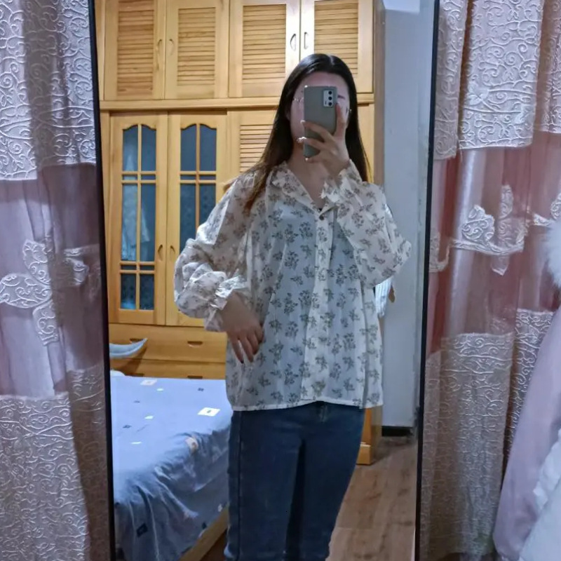 Blouse Shirts Women Summer S-3XL Simple Printing Long-sleeve