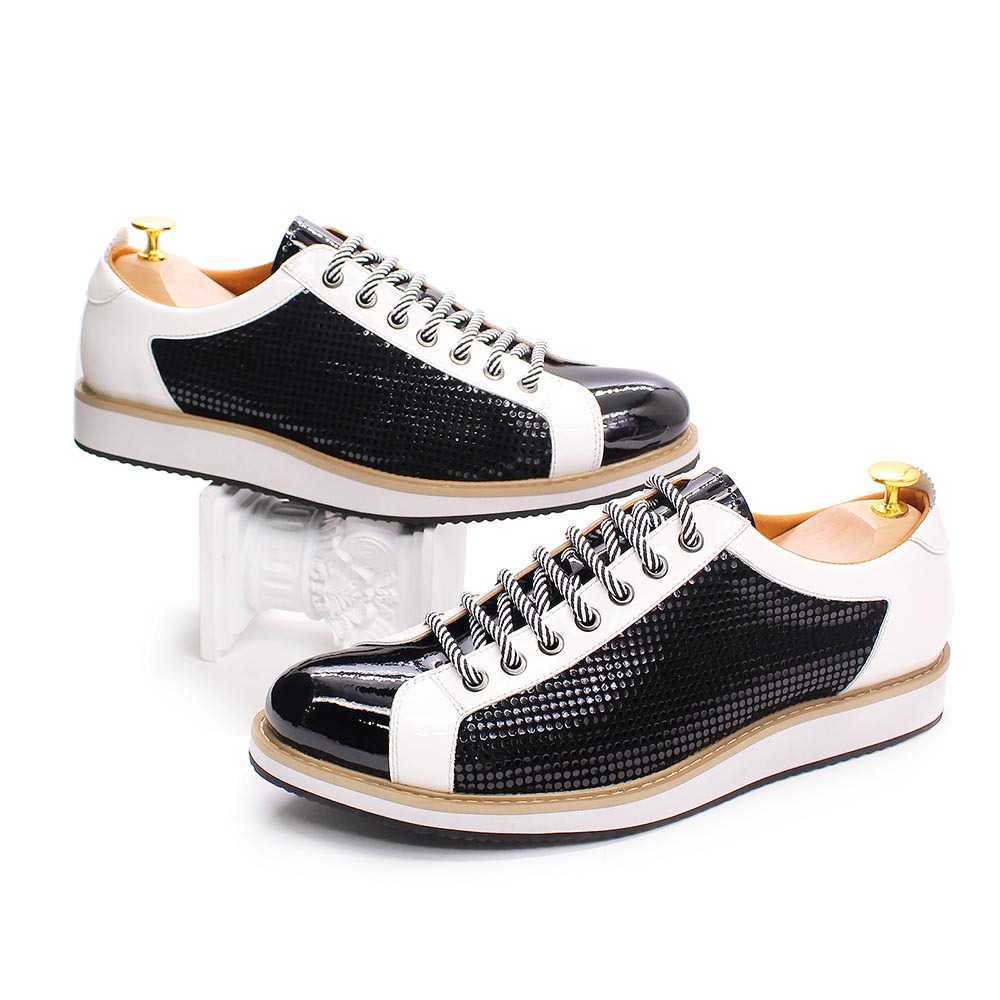 CMM Leather Shoes Mens Shoes Fashionable Party Leather Black and White Color Matching Casual Leather Shoes Pointed Handmade
