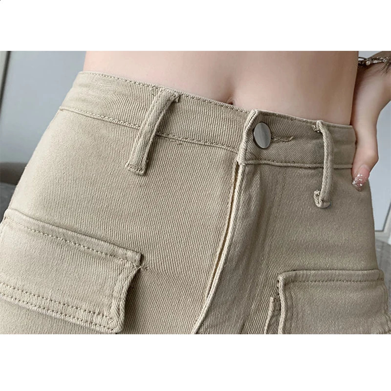 Summer Workwear Denim Short Skirt Slit Skirt European And American High Waist A- line Pocket Hip Skirt 240812