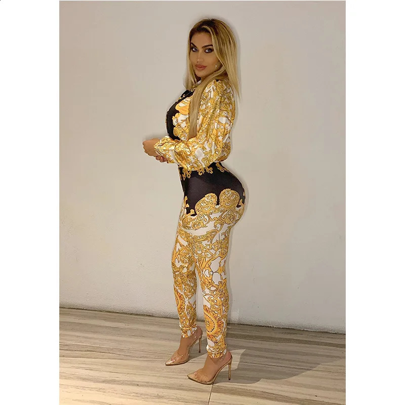 2024 Elegant Fashion Two-piece Chic Vintage Printed Long-sleeved Shirt Slim Small Foot Trousers Women TopsPants 2-piece Set 240813