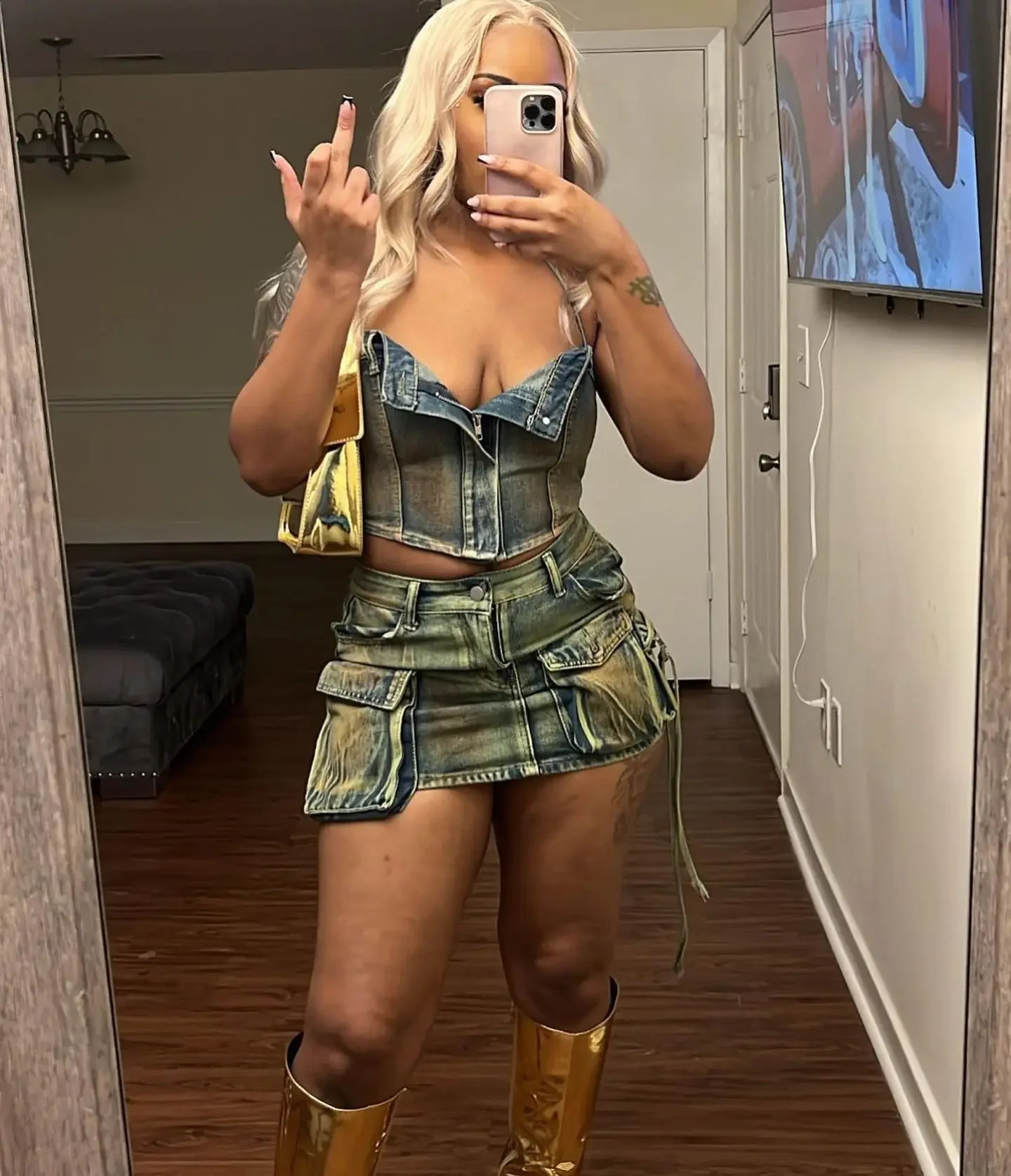 Birthday Club Cowboy Outfits Women Off Shoulder Sleeveless Tops and Jeans Skirts Summer Stretch Denim Strapless Two 2 Piece Sets 240812