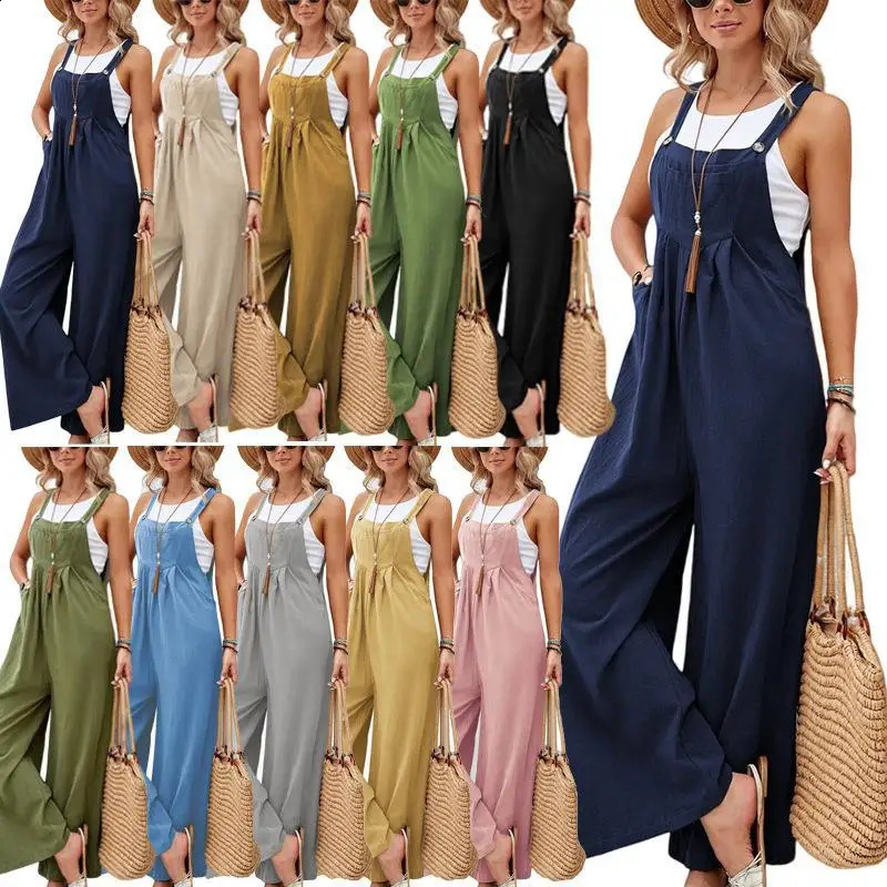 Summer Trendy Pants Women Cotton Casual Jumpsuit Solid Multi-Color Wide Leg Straight Pants Office Ladys All-Match Trousers 240813