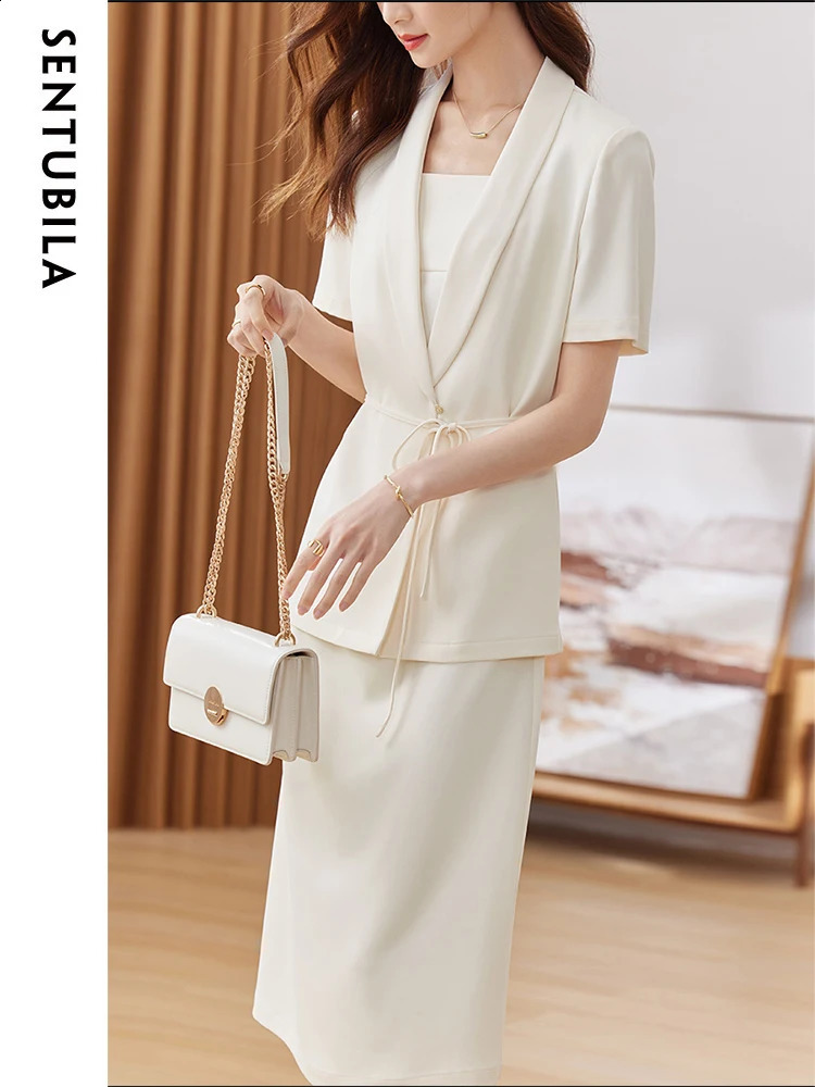 SENTUBILA Womens Elegant Jacket Two Piece Set Autumn Tie with Cami Slip Dress Work 132Z49094 240812