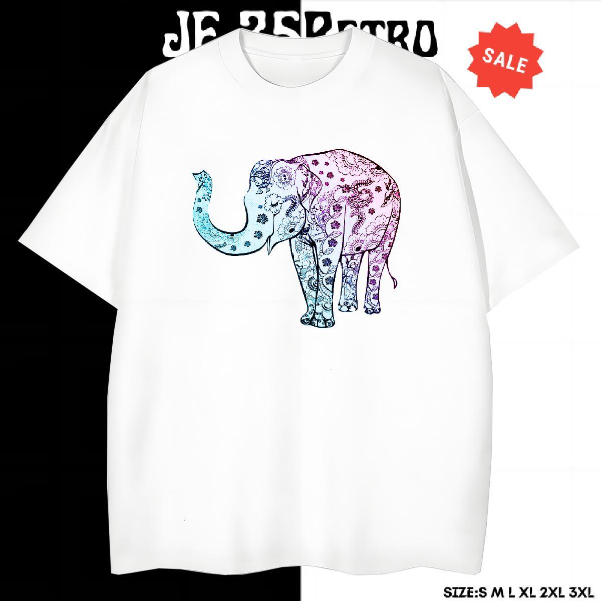 Comfortable Men T Shirts Elephant O-Neck Short Sleeve High Street Hip Hop Anime Print 230g Cotton Men Tops Tees Free Shipping Tshirts