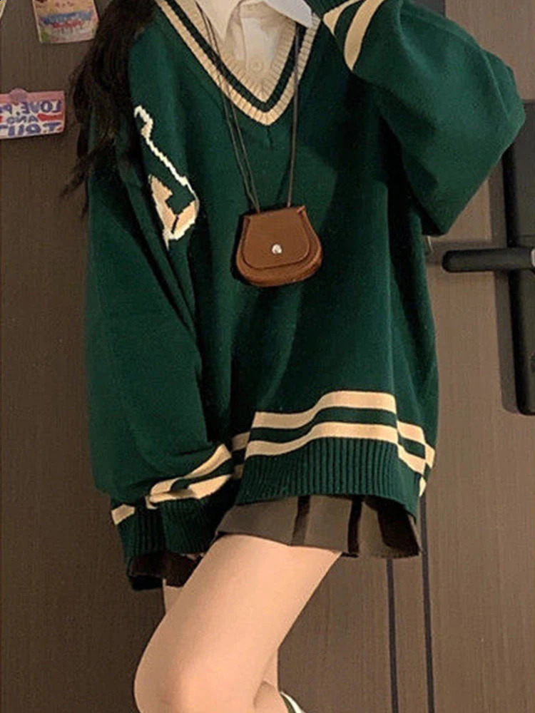 Harajuku Sweater Women Long Sleeve Oversized Streetwear Y2k Preppy Style Jumpers Korean Fashion Vintage Tops Kawaii 240812