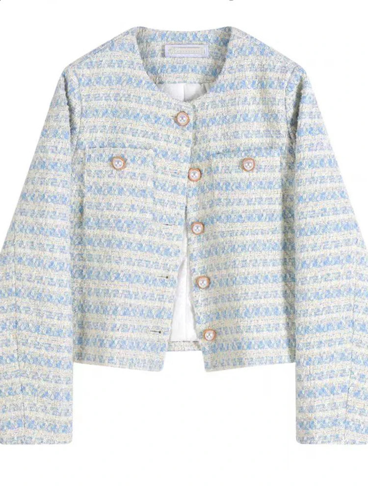 Loose Coat Outwear Women Elegant Tweed Cardigan Short Coat With Pocket Single Breasted Jacket For Women Autumn Winter 240812