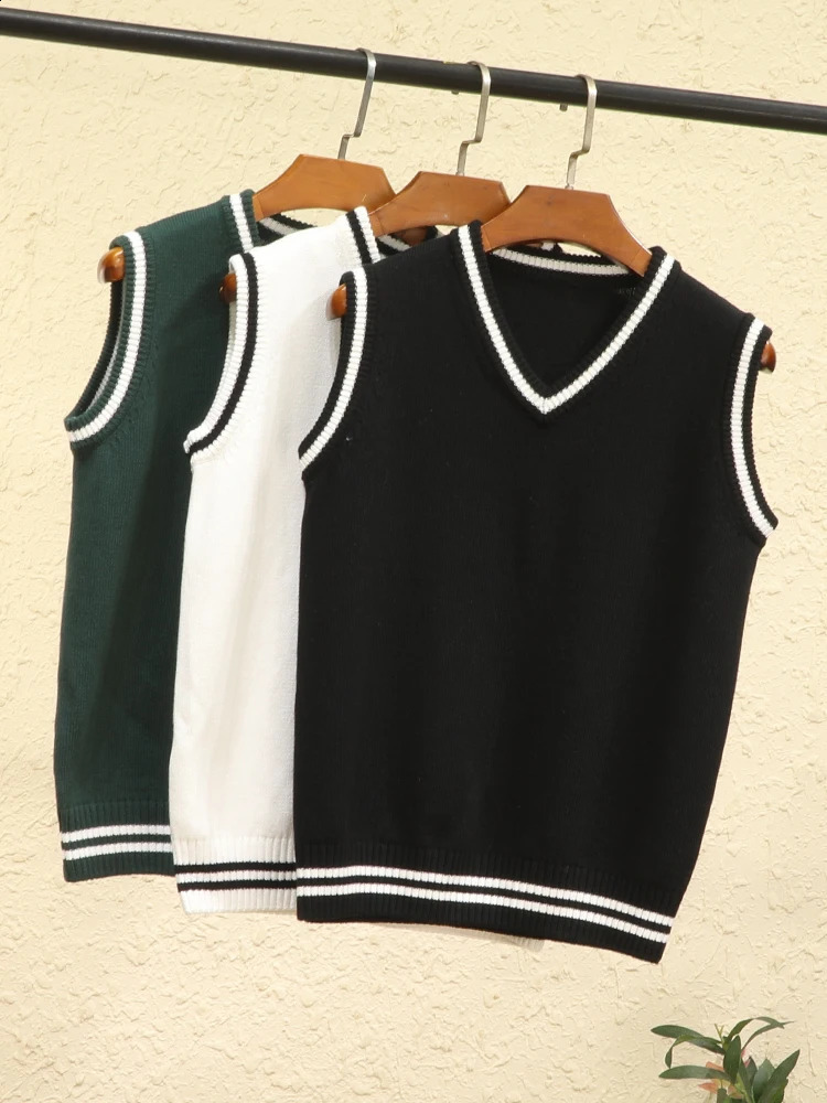 Tops Preppy Style Womens Vest Cropped Sweater Sweaters Clothing Blouse Pullover Warm Korean Padded Woman Female Sleeveless 240812