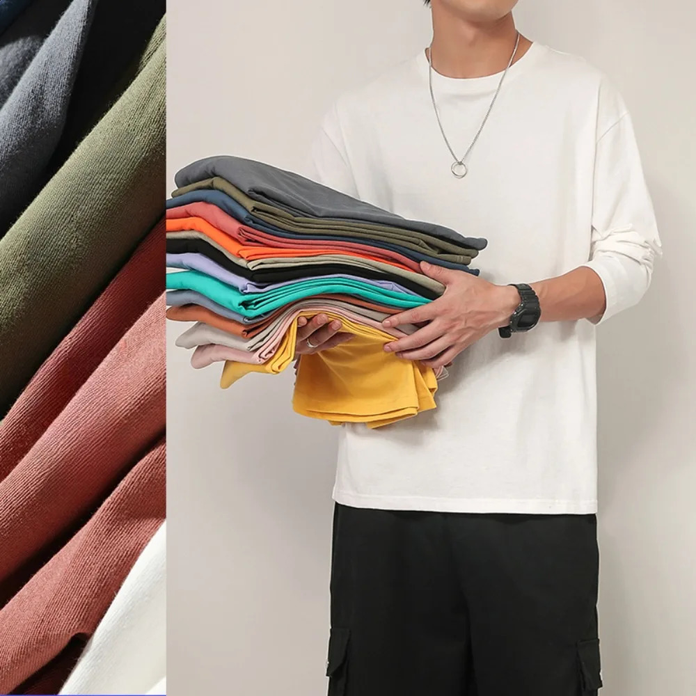 Cotton Mens T-shirt Solid Color Breathable Man Long Sleeves Pure Color Women T Shirt T-shirts for Male Tops Tees 240812