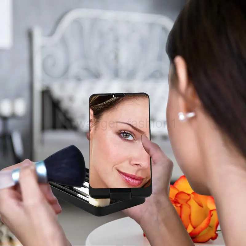 Lighted Makeup Mirror Rotatable Personal Beauty Mirror With 5 Makeup Brushes Travel Make Up Accessories Multifunctional Light UpXJ240813