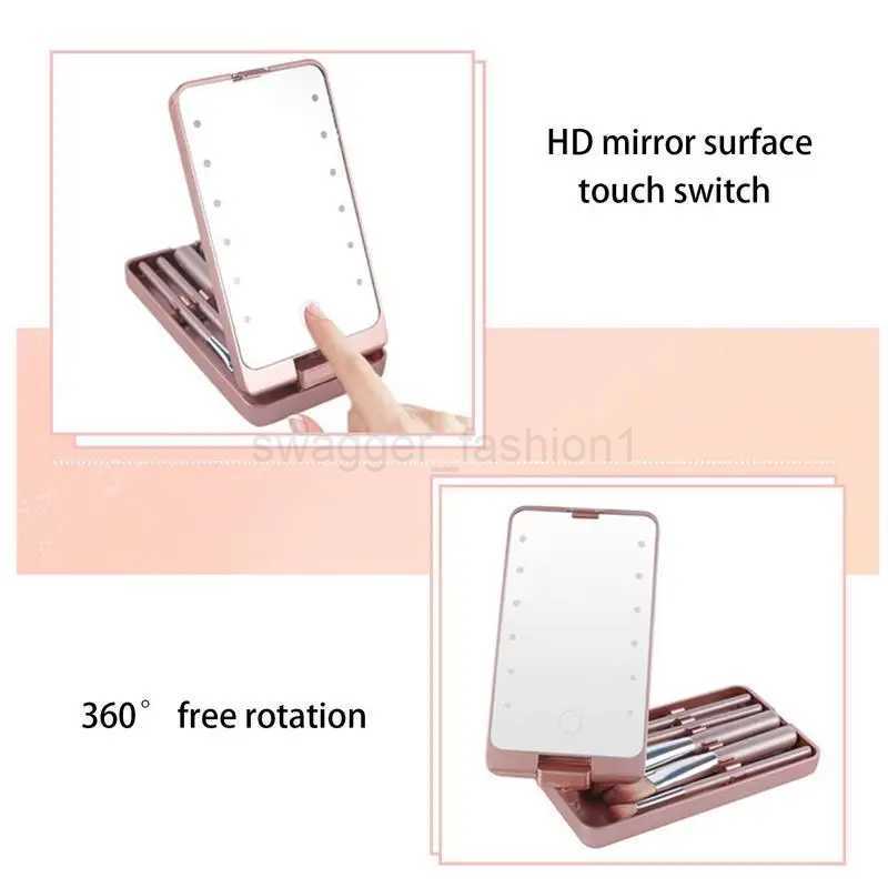 Lighted Makeup Mirror Rotatable Personal Beauty Mirror With 5 Makeup Brushes Travel Make Up Accessories Multifunctional Light UpXJ240813