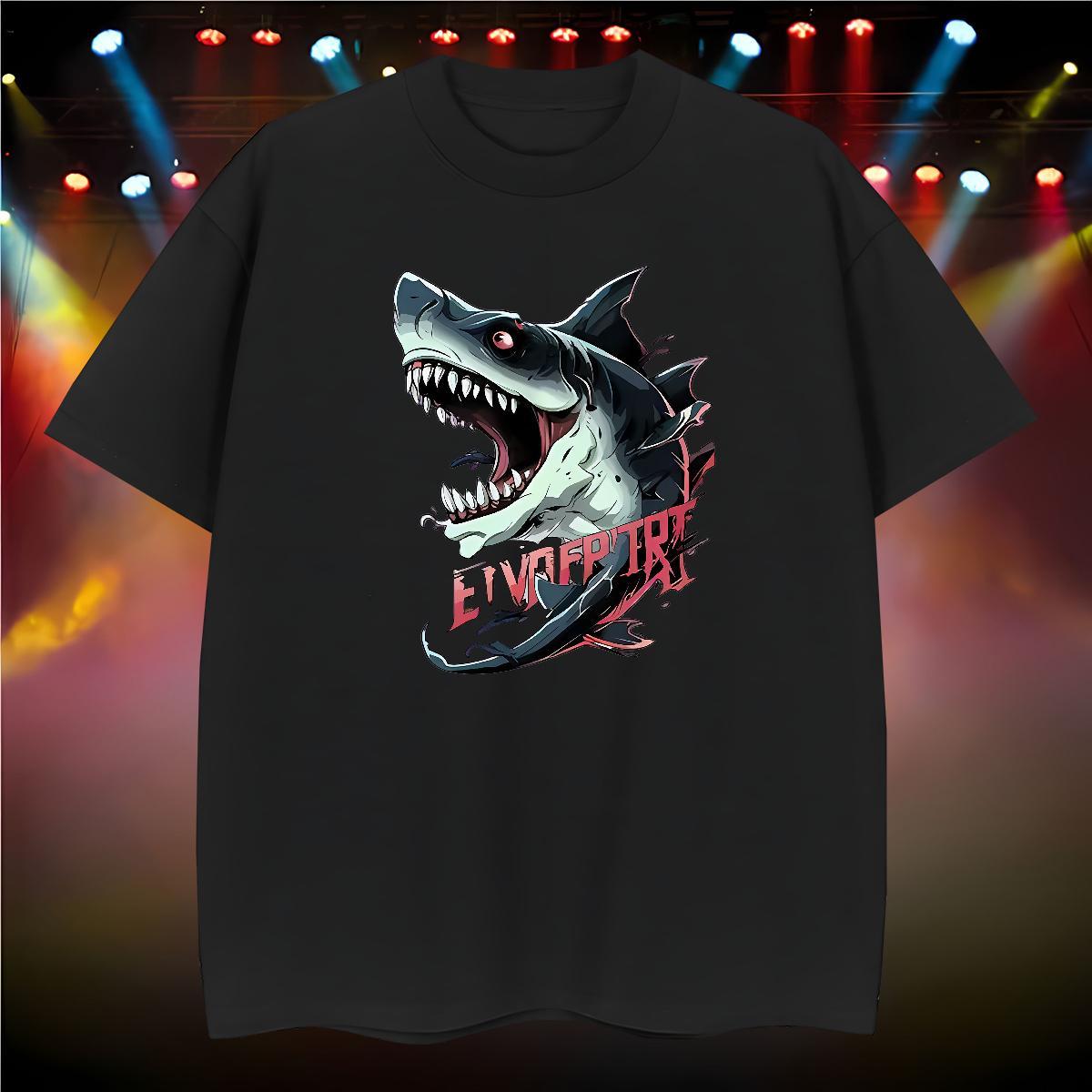 Loose Fit Mens T Shirts shark Round Neck Short Sleeve Casual Asian Size 230g 100% Cotton Men Tops Tees Custom Clothings