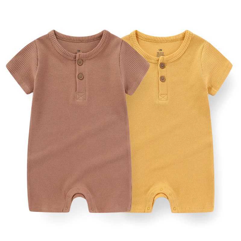 2 pieces of newborn baby girl clothing 0-24M pure cotton baby boy clothing short sleeved waffle baby jumpsuit printed cartoon baby W240812