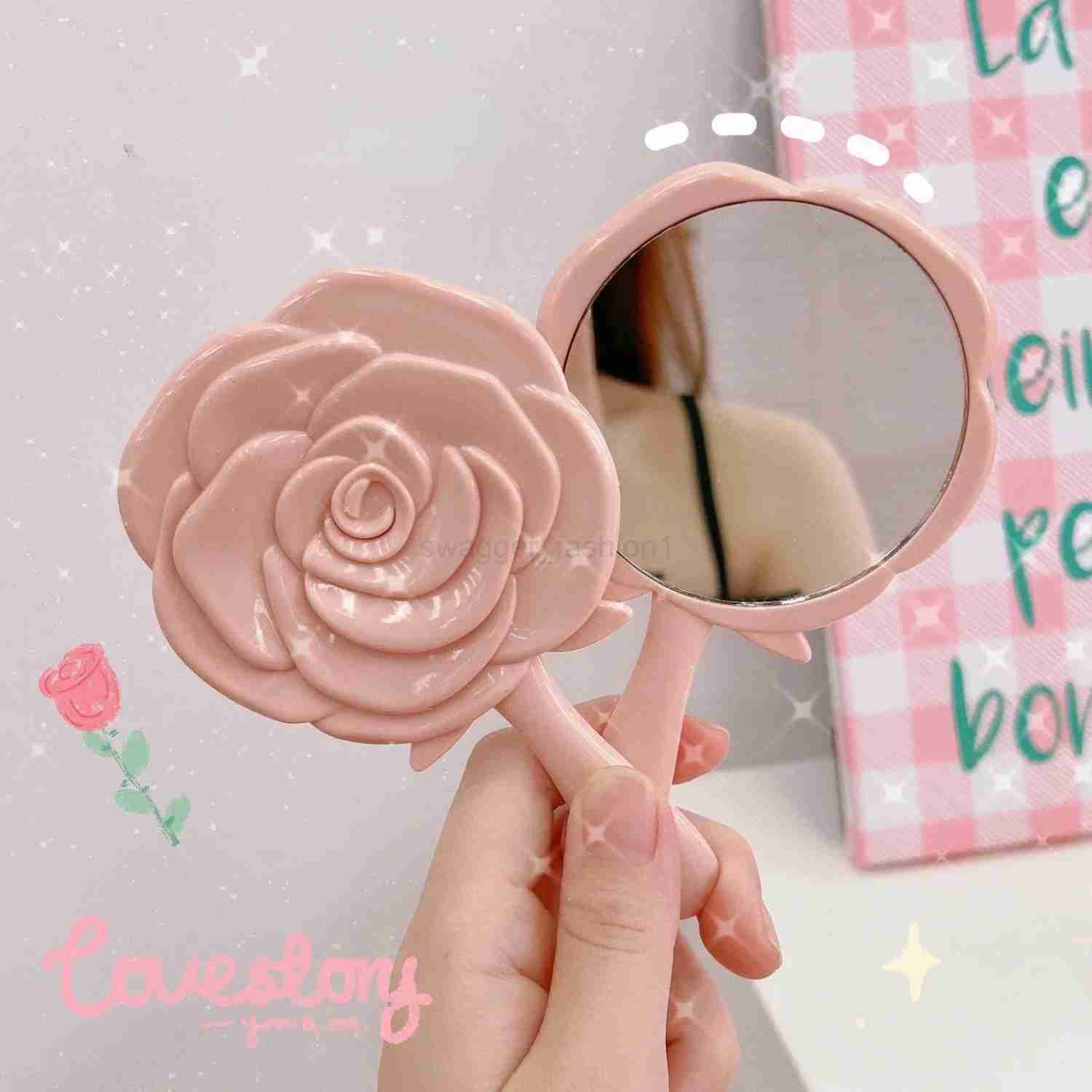 Retro Rose Flower Shape 3D Stereo Cosmetic Makeup Compact Mirror 4 Colors Choose Hand Mirror Compact Mirror WholesaleXJ240813