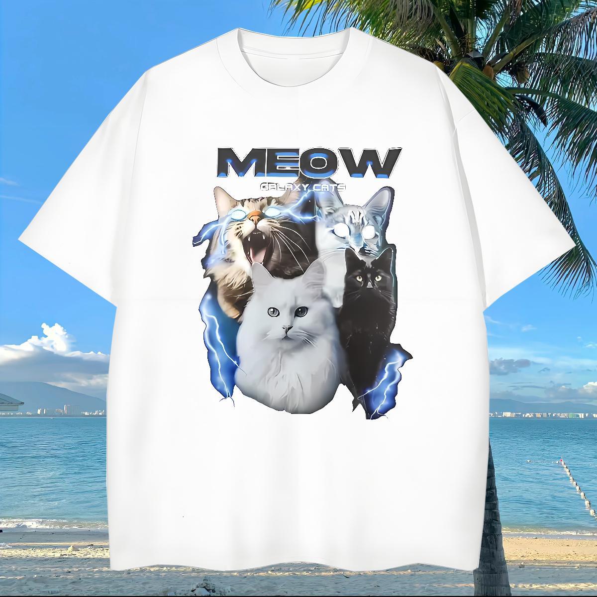 Wholesale Men Tshirts cat Casual 230g Pure Cotton Clothes Breathable Crew Neck Soft Mens T Shirts Oversized 4XL