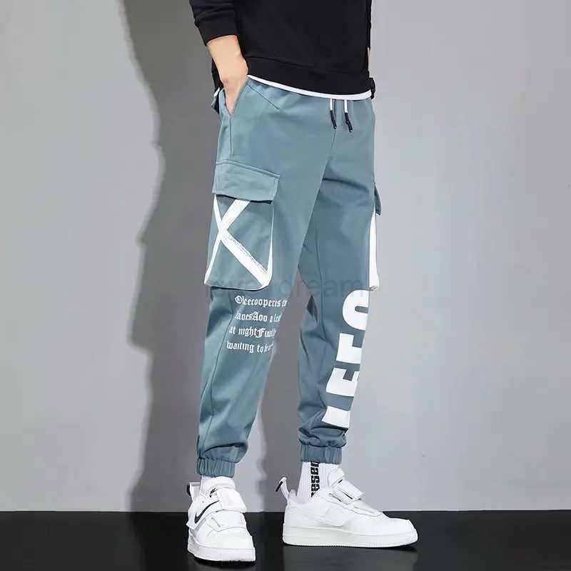 Summer Joggers Cargo Pants for Men Casual Hit Color Pocket Male Hip Hop Trousers Sweatpants Streetwear Ribbons Techwear PantsXJ240813