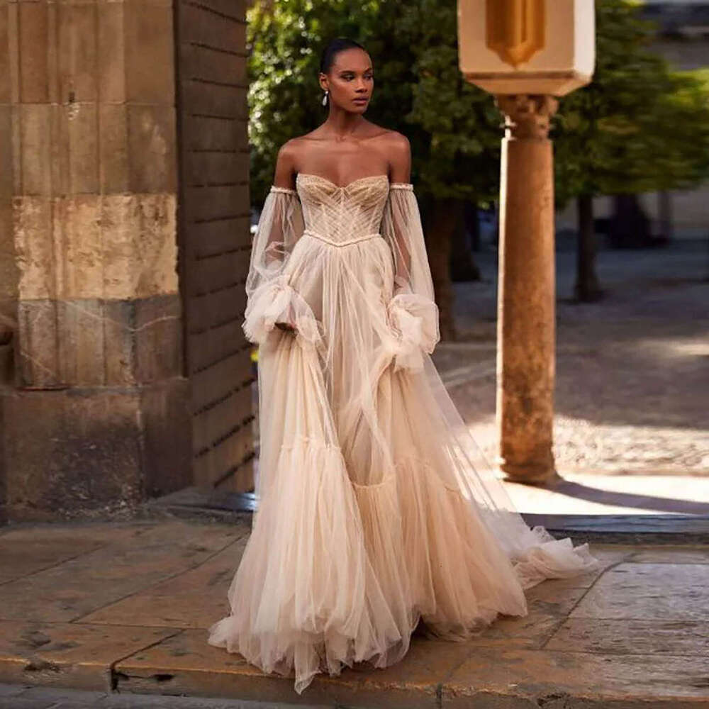 Classic A-e Gown Wedding Dresses Pearls Organza Bridal Gowns Strapless Big Vestidos De Novia Custom Size Colour