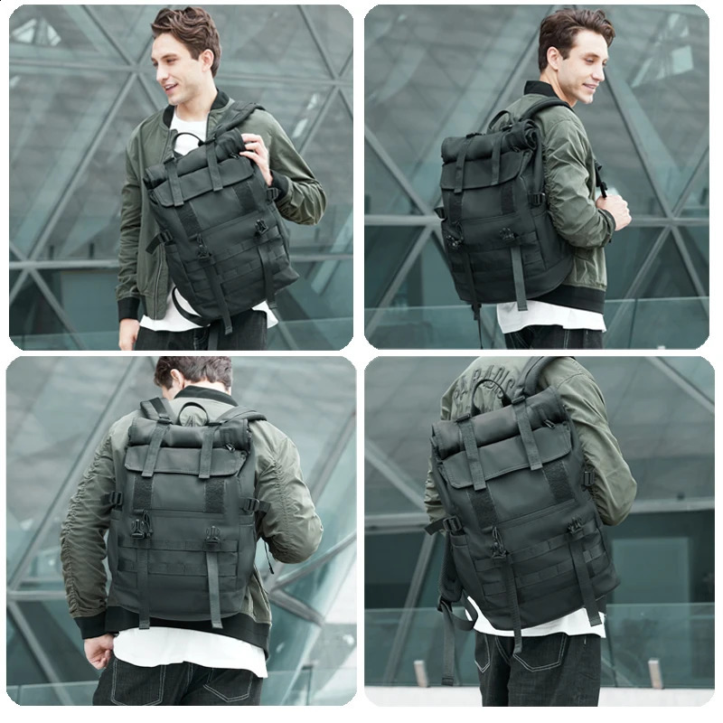 Rolling top laptop backpack suitable for 156inch laptops large capacity expandable travel waterproof sports hiking 240813