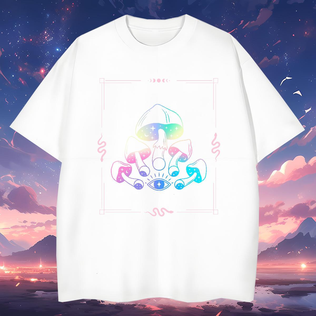 Classic mushroom Mens T Shirts Daily Wear Couples T Shirts 230g Pure Cotton Custom Breathable Crew Neck White Plus Size Tops Shirt