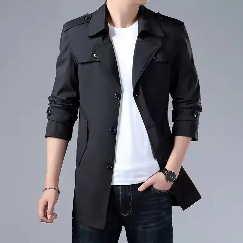 Fashion Mens woolen Coats Solid Color Single Breasted Lapel Long Coat Jacket Casual Overcoat Trench Spring and Autumn y240823