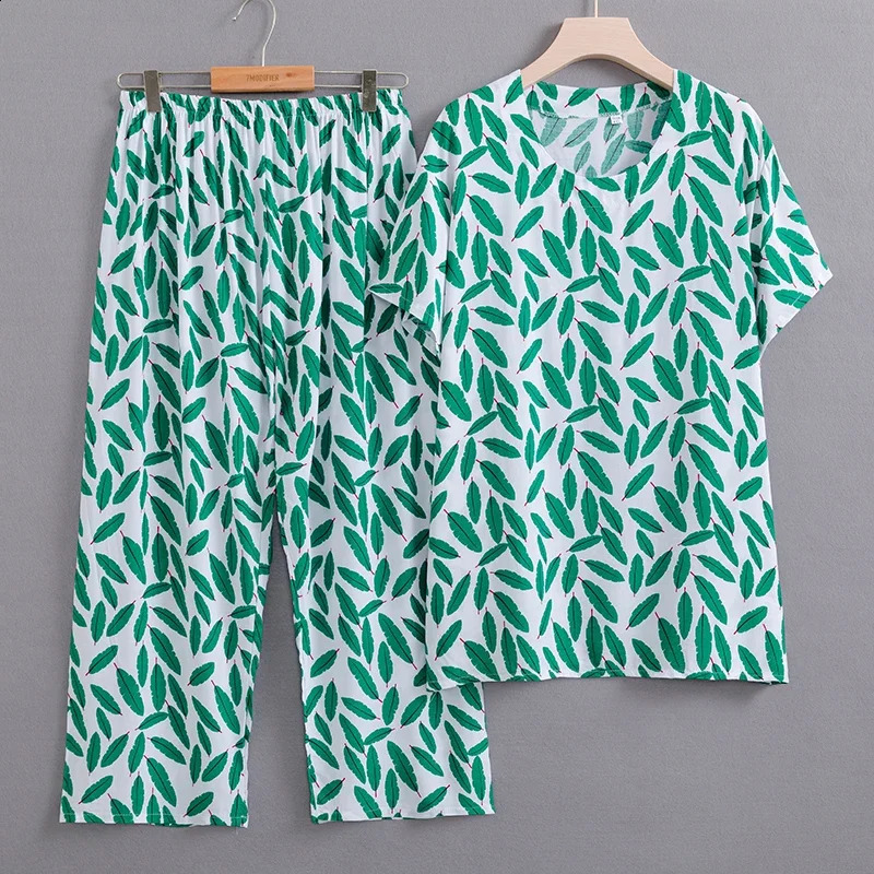 Summer Two Piece Set for Women Clothing Casual Print Oversize Trouser Sets Summer Middle Aged Womens Top and Pants 240813