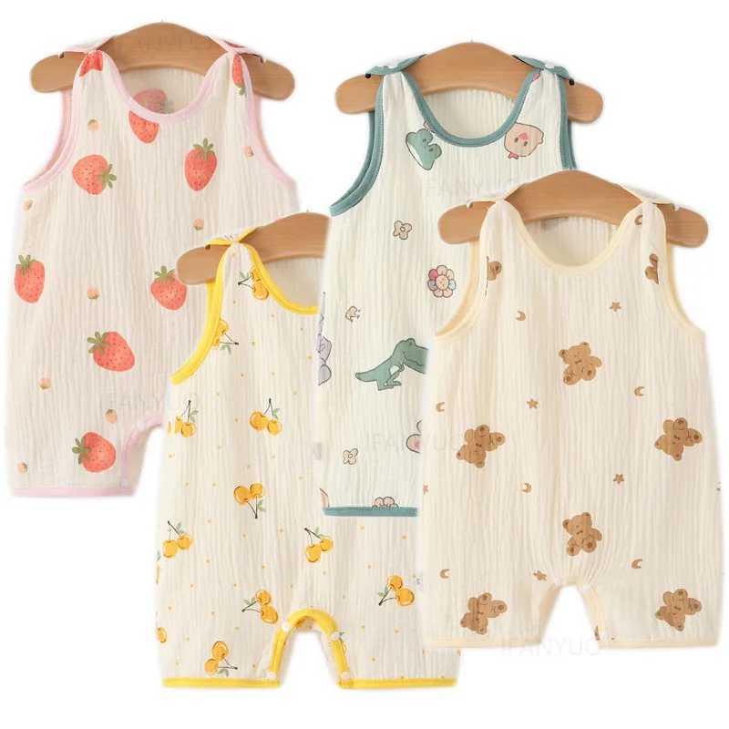 Baby girl underwear jumpsuit summer cartoon newborn children jumpsuit sleepwear thin Gauze printing baby boy crawling clothing tight fitting clothes W
