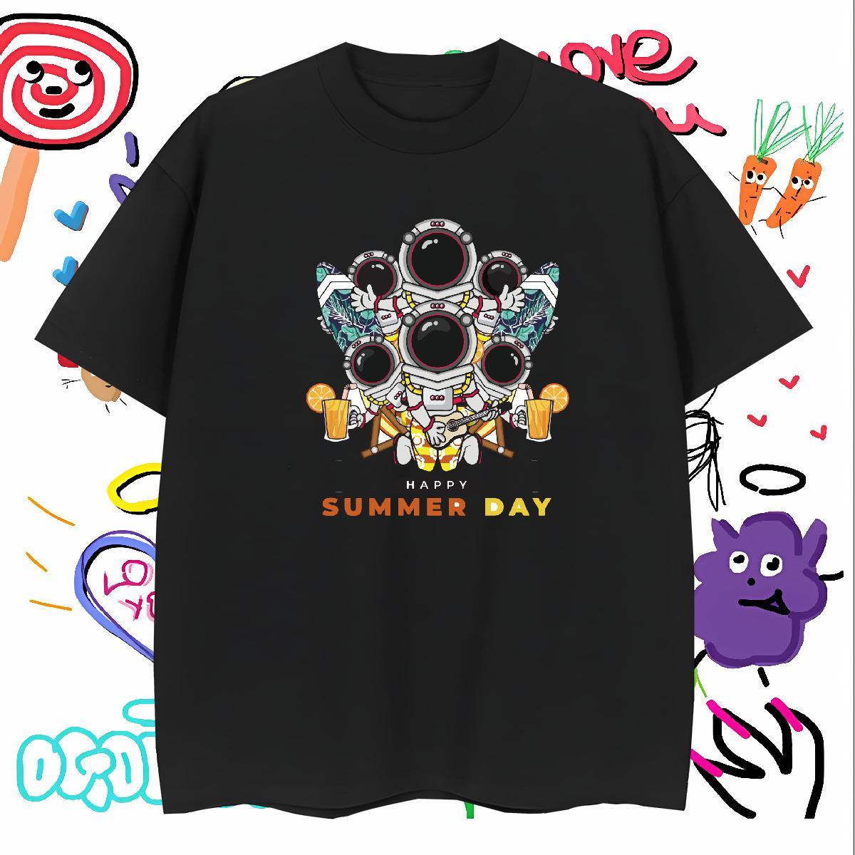 T-Shirts for Men 230g 100% Cotton cosmonaut Street Casual Breathable Crew Neck DIY Couples T Shirts 2024 New Cool Design Top Tees