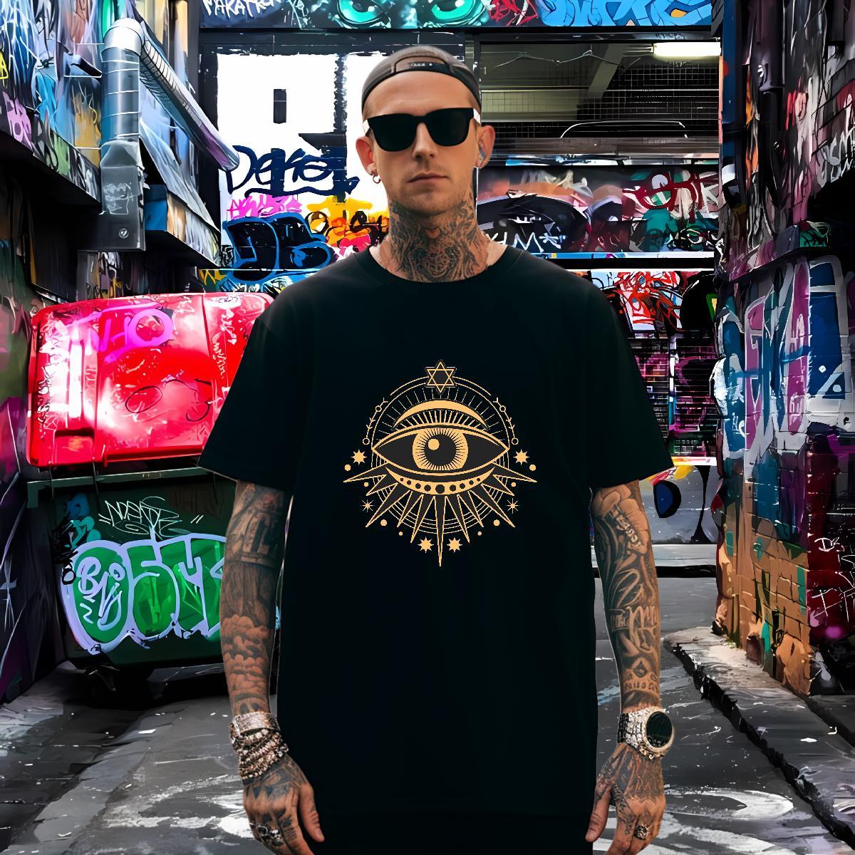 Unisex eyes Men T Shirts Casual Tshirt for Man Woman 230g Pure Cotton Stylist Crew Neck Breathable Oversized 3XL 4XL Tops Tees