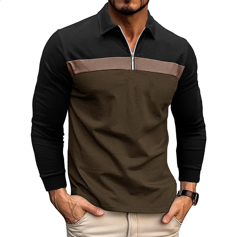 Polo Mens T-shirt in European and American Sizes Lapel Patchwork Polo Shirt Foreign Trade Mens Long Sleeved Shirt 240824