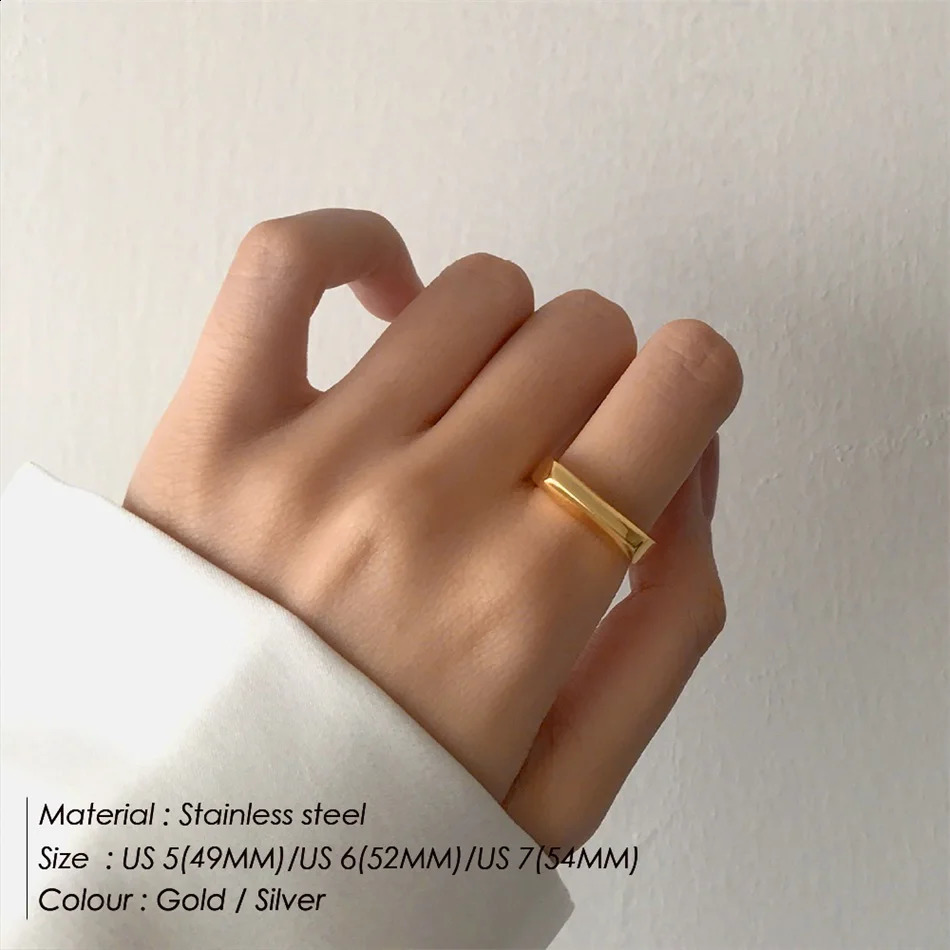 Visunion 10PCS Smooth punk hip hop Ring Gold Color for Women Men Custom Stainless Steel Jewelry Party Birthday Gift Wholesale 240812