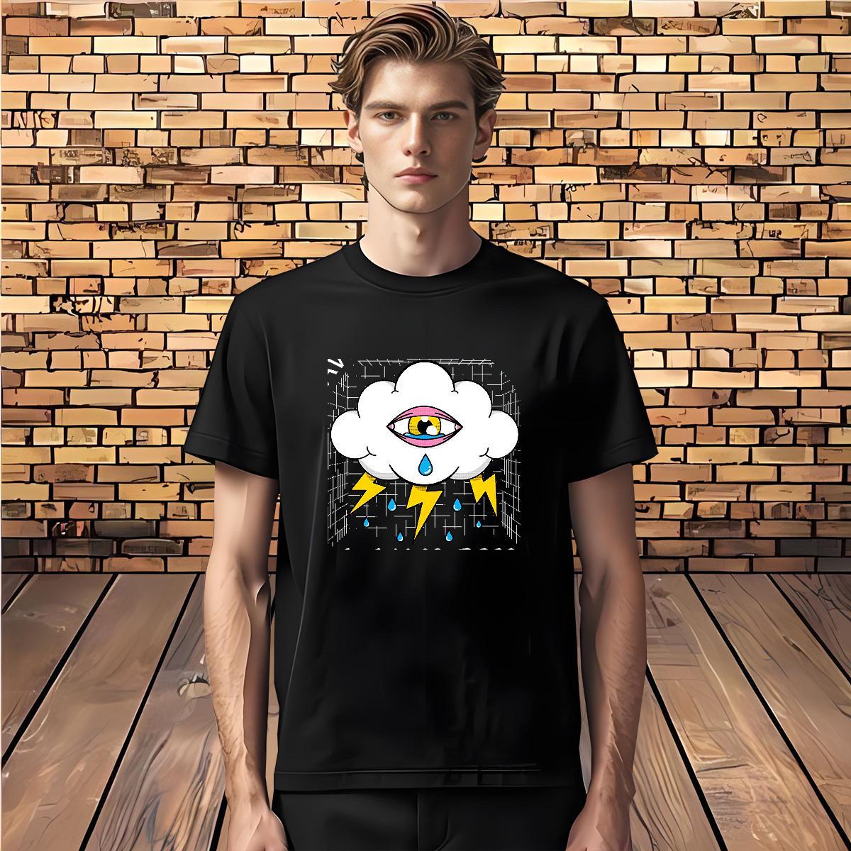 Mens T Shirts 230g Pure Cotton eyes High Street Hip Hop Round Neck Short Sleeve Graphic Mens Tshirts 2024 Loose Tees Shirts