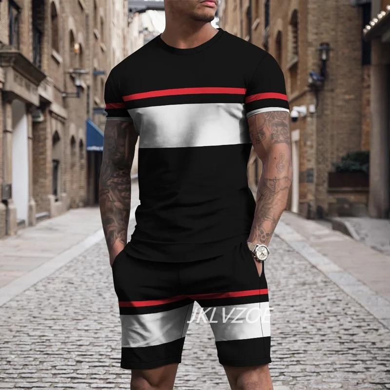 Summer mens 3D printed T-shirt set two-piece mens T-shirt short sleevedshorts casual sports set 240813